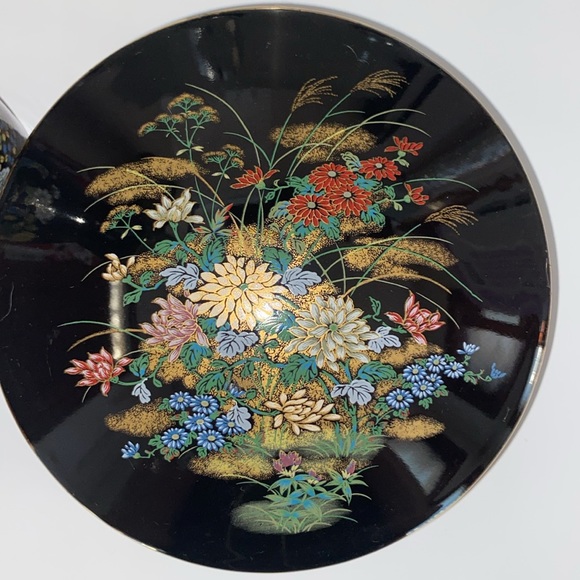 VINTAGE Japanese Black Porcelain Trinket Box with Saki Vase SET - Picture 3 of 12